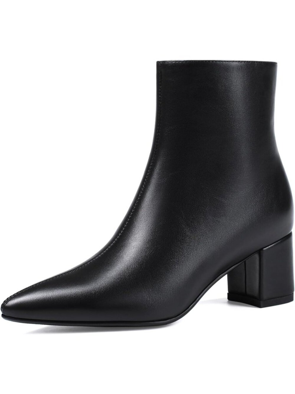 Women's Black Pointed Toe Chunky Low Heel Comfortable Side Zipper Ankle Booties